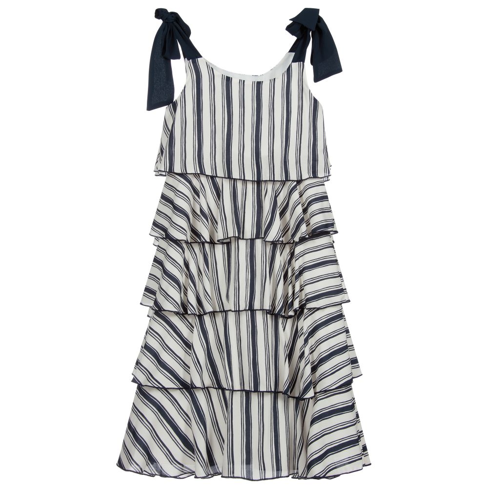 Elsy - Ivory & Blue Midi Dress | Childrensalon