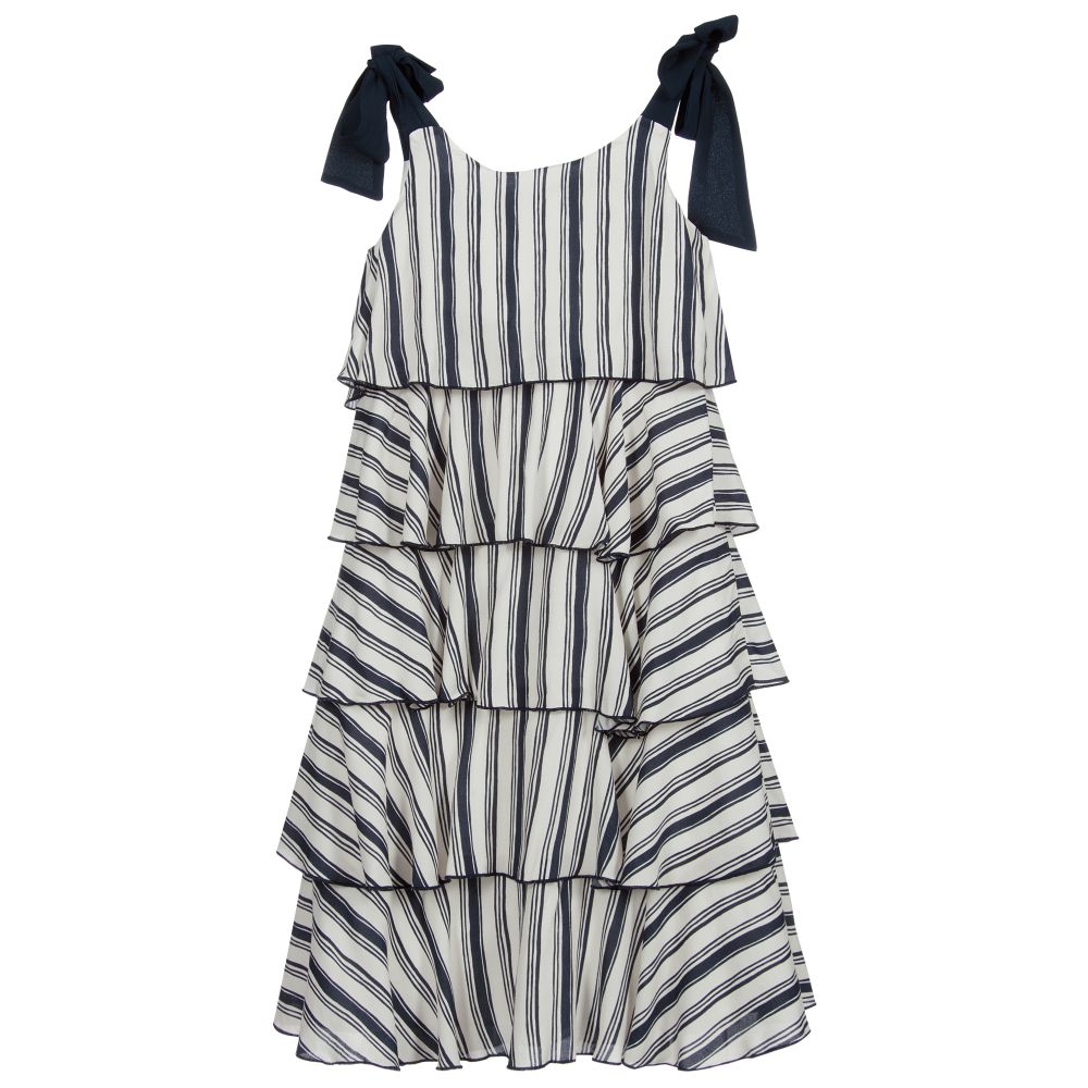 Elsy-Кремовое платье миди в синюю полоску | Childrensalon Outlet