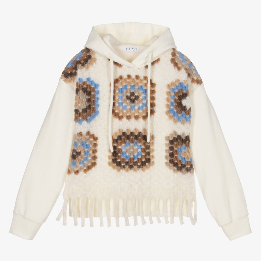 Elsy-Ivory & Brown Crochet Sweater | Childrensalon Outlet
