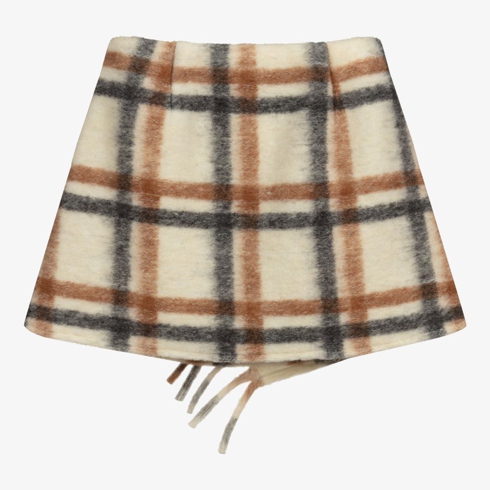 Elsy-Ivory Check Wool Blend Skirt | Childrensalon Outlet