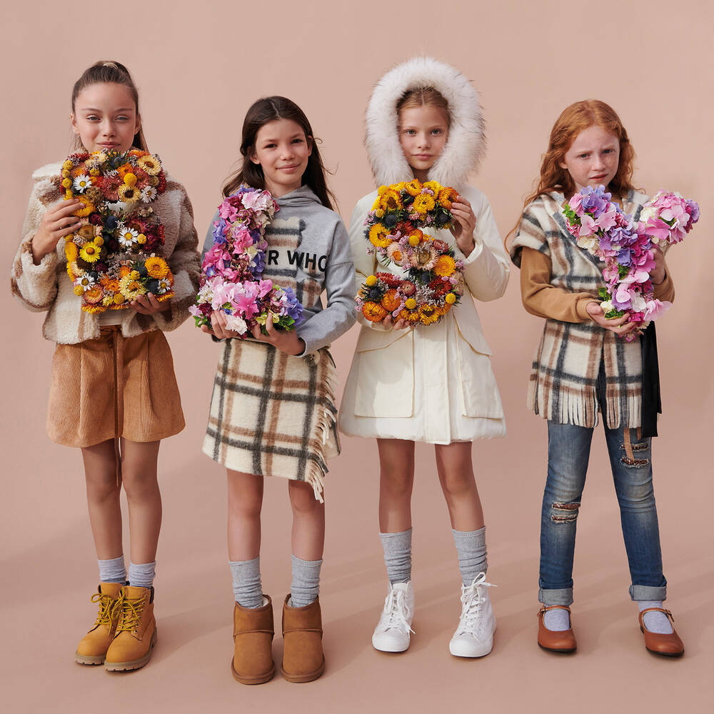 Elsy-Ivory Check Wool Blend Skirt | Childrensalon Outlet