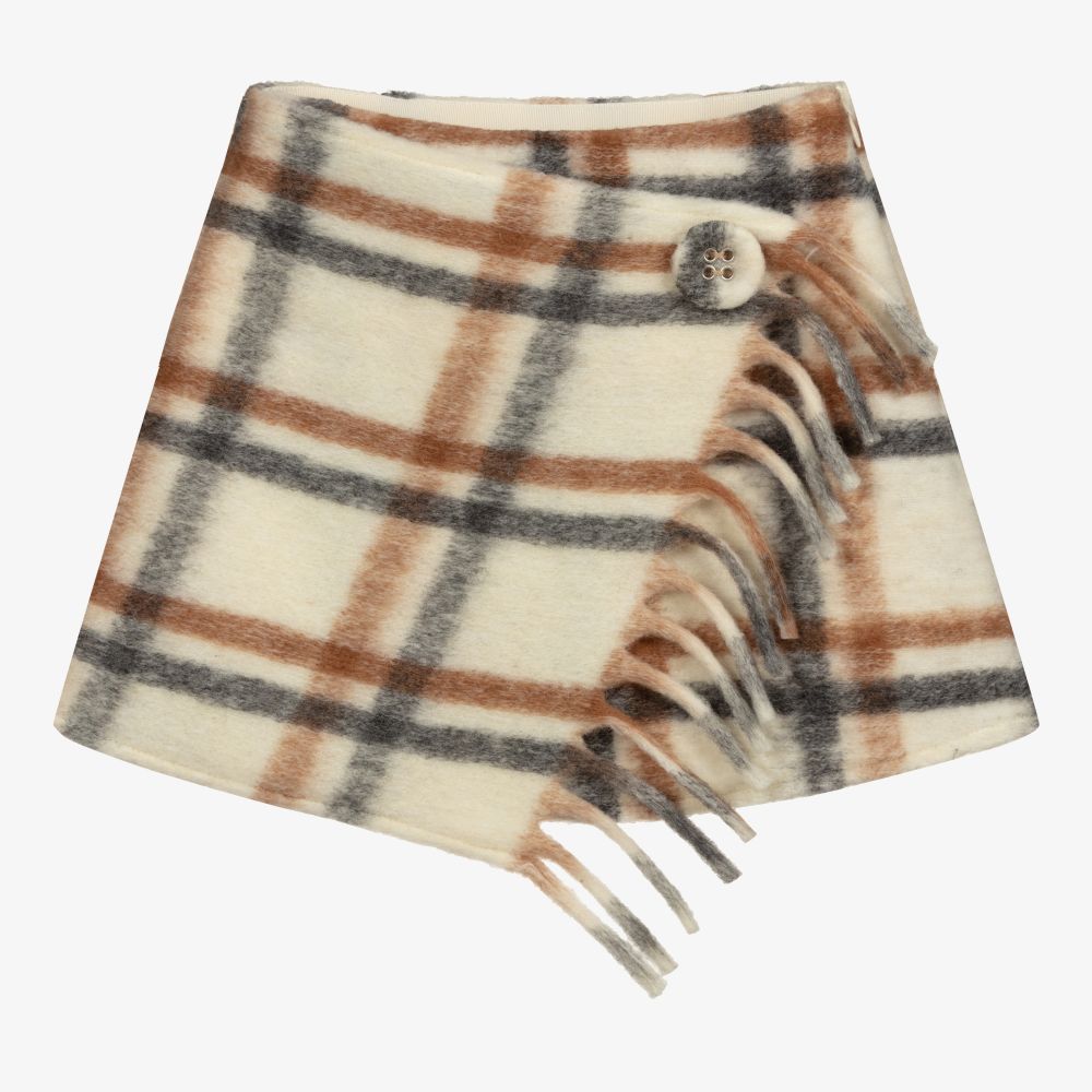 Elsy - Ivory Check Wool Blend Skirt | Childrensalon