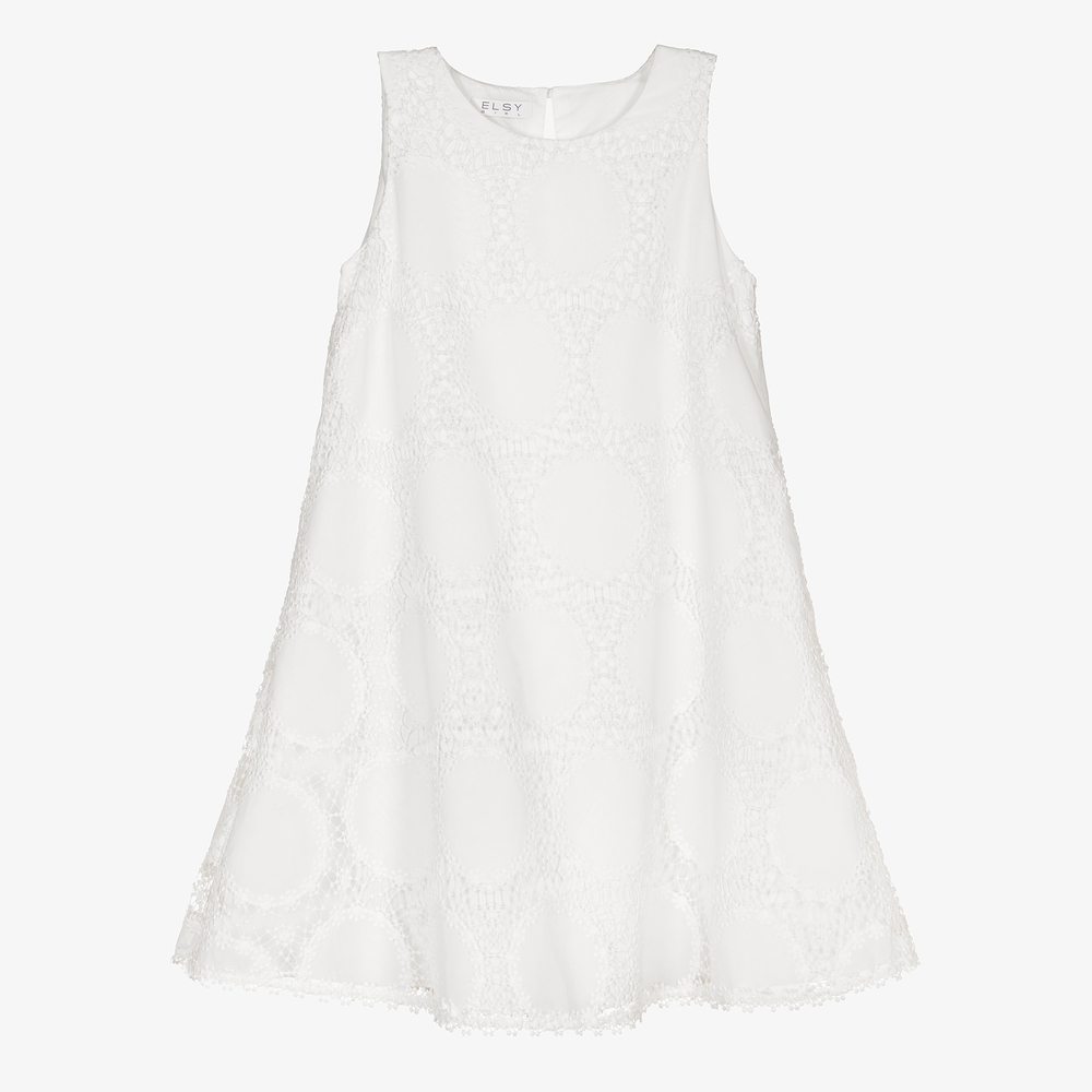 Elsy-Ivory Chiffon & Lace Dress | Childrensalon Outlet