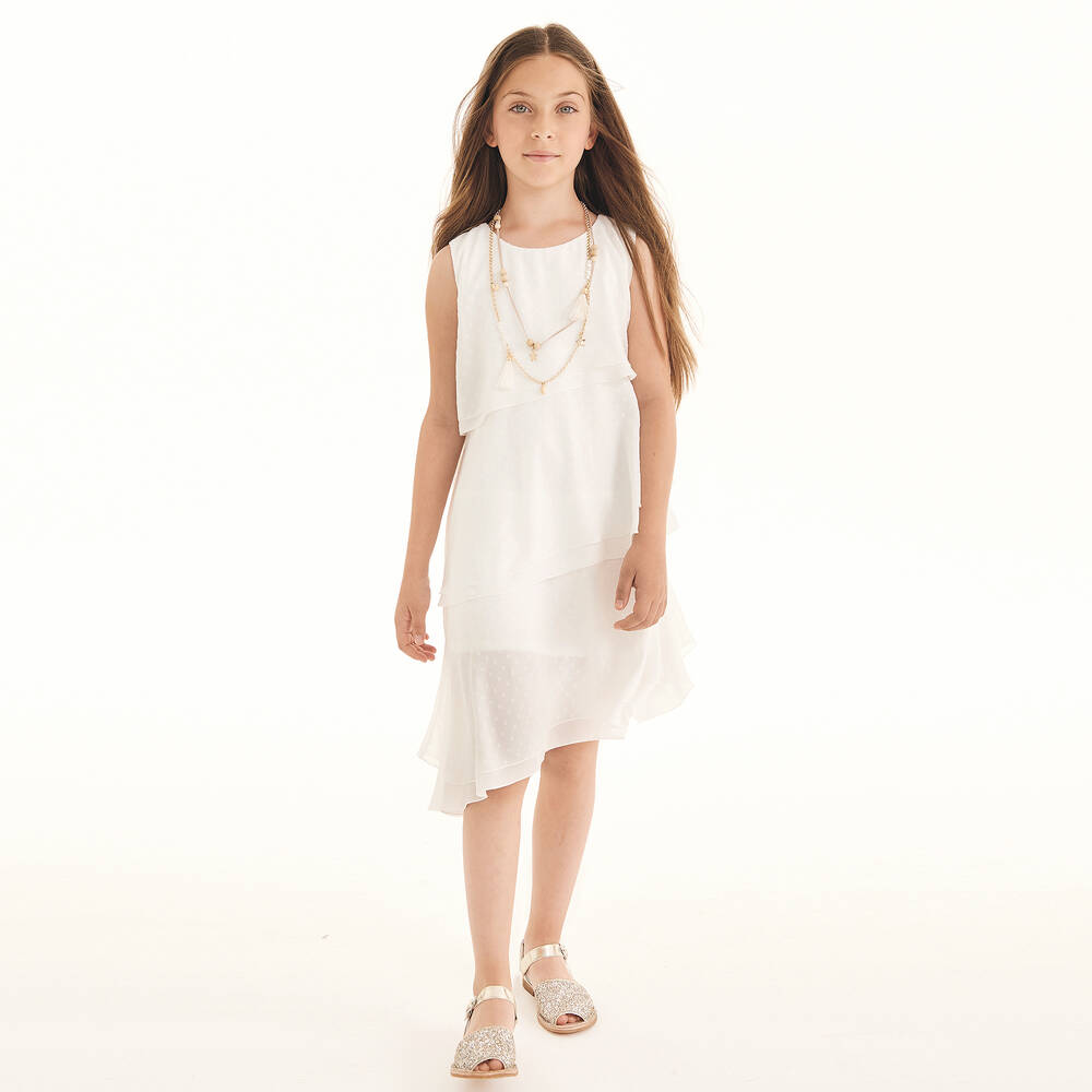 Elsy-Ivory Chiffon Tiered Dress | Childrensalon Outlet