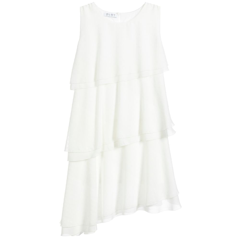 Elsy-Ivory Chiffon Tiered Dress | Childrensalon Outlet