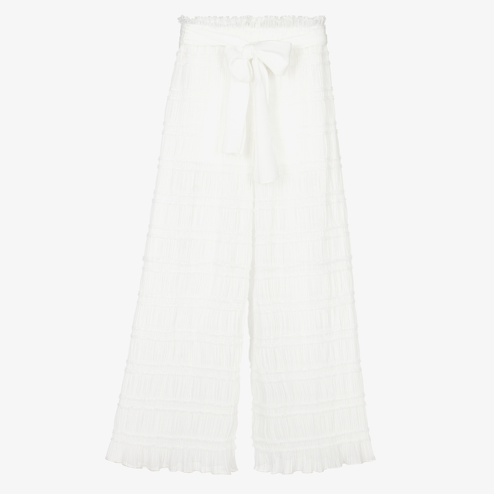 Elsy - Ivory Chiffon Wide Leg Trousers | Childrensalon