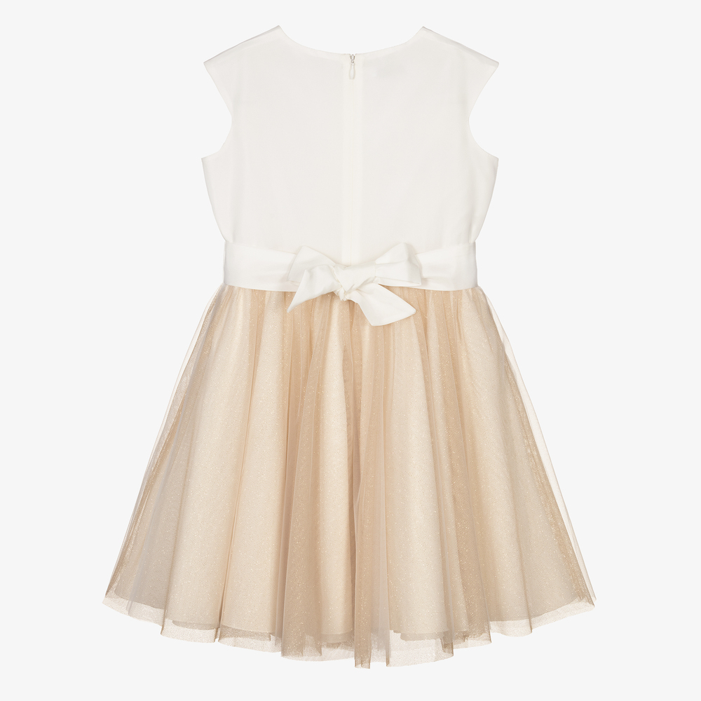 Elsy-فستان تول وساتان لون عاجي وذهبي | Childrensalon Outlet