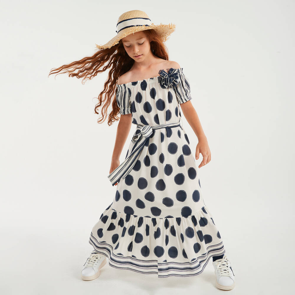 Elsy-فستان طويل فيسكوز لون عاجي وكحلي | Childrensalon Outlet