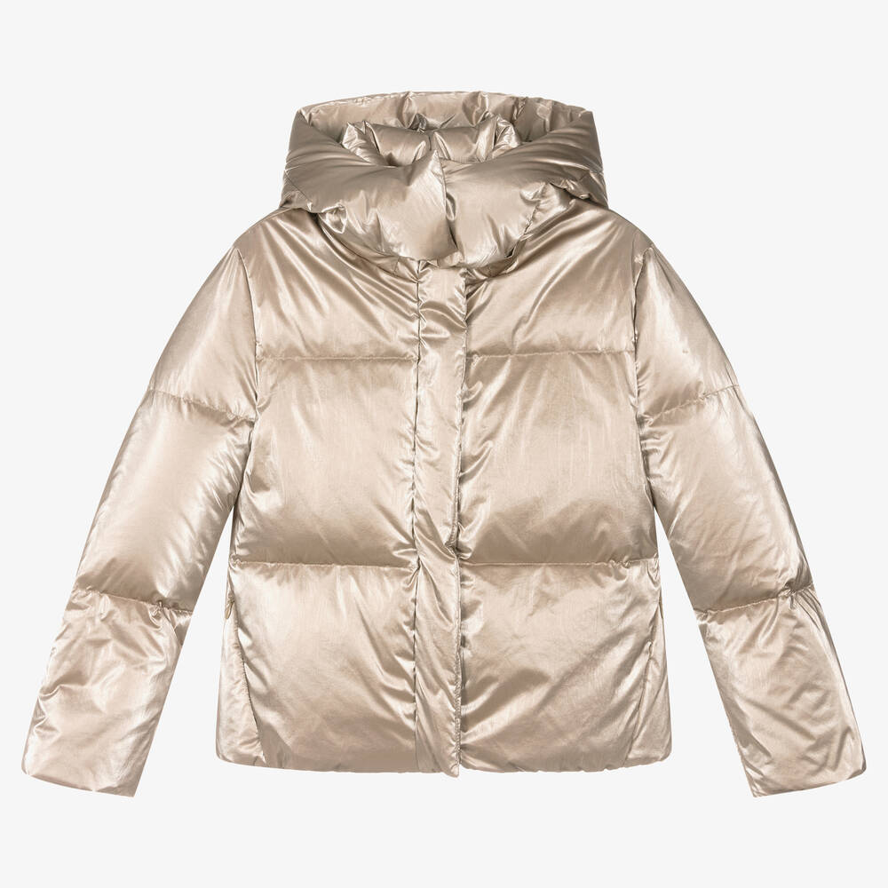 Elsy - Metallic Rose Gold Down Puffer Jacket | Childrensalon