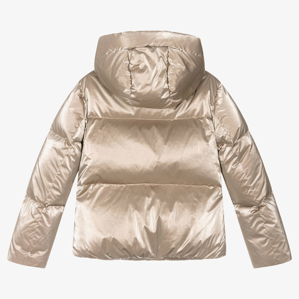 Elsy-Metallic Rose Gold Down Puffer Jacket | Childrensalon Outlet