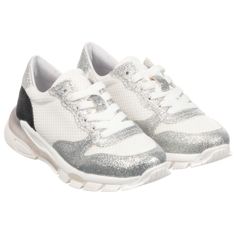 Elsy - Teen Silver & White Trainers | Childrensalon