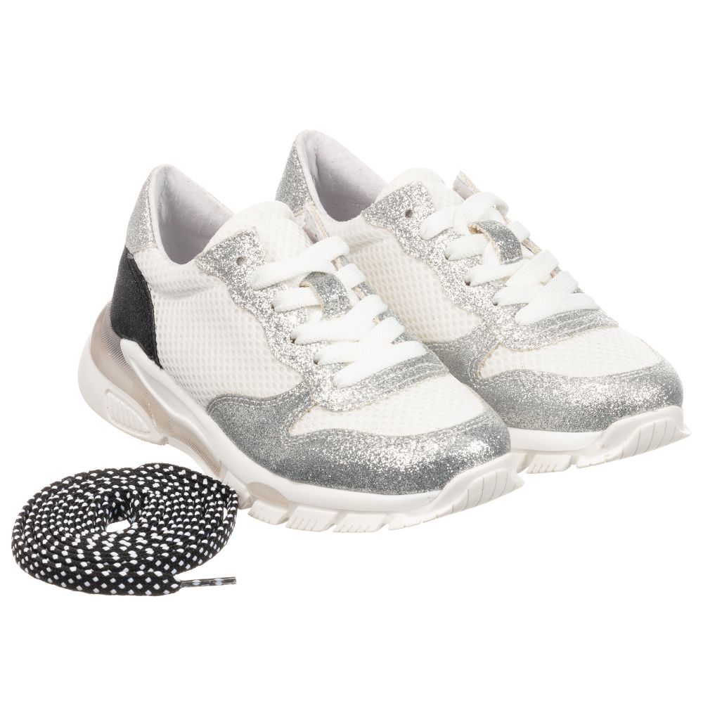 silver and white trainers