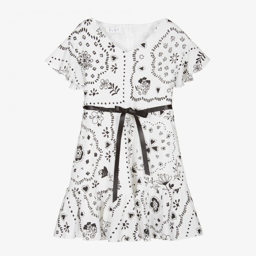 Elsy - White & Black Bandana Dress | Childrensalon