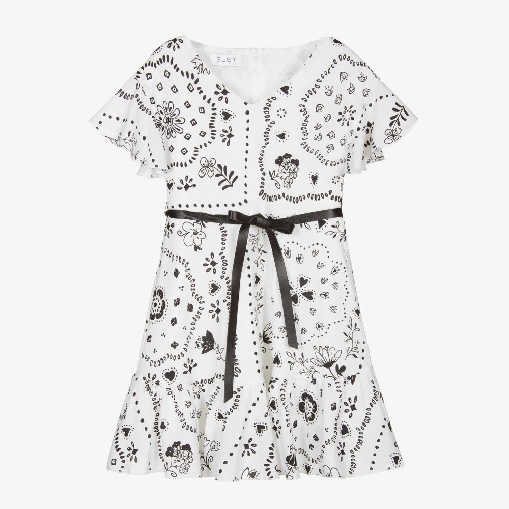 Elsy - Robe bandana blanche et noire | Childrensalon