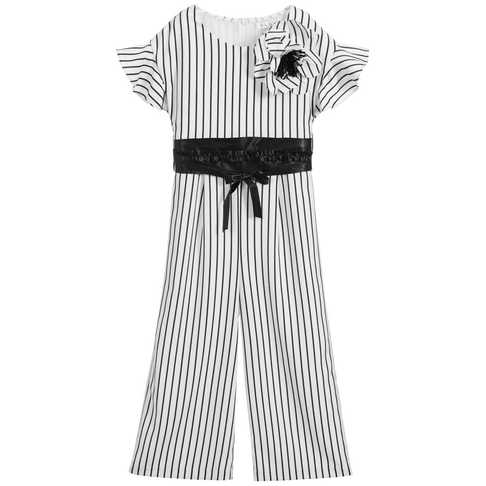 Elsy - White & Black Belted Jumpsuit | Childrensalon