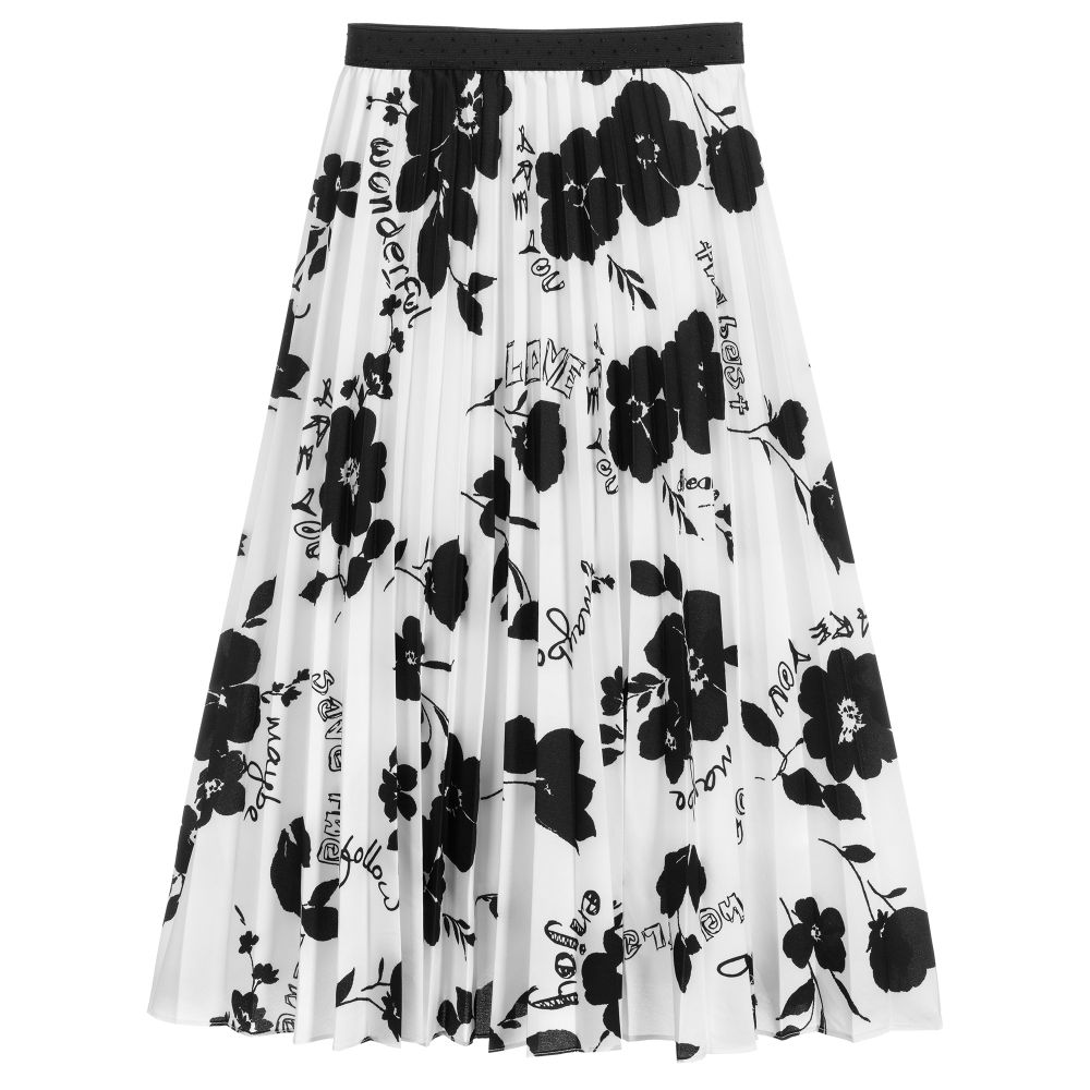 Elsy - White & Black Floral Skirt | Childrensalon