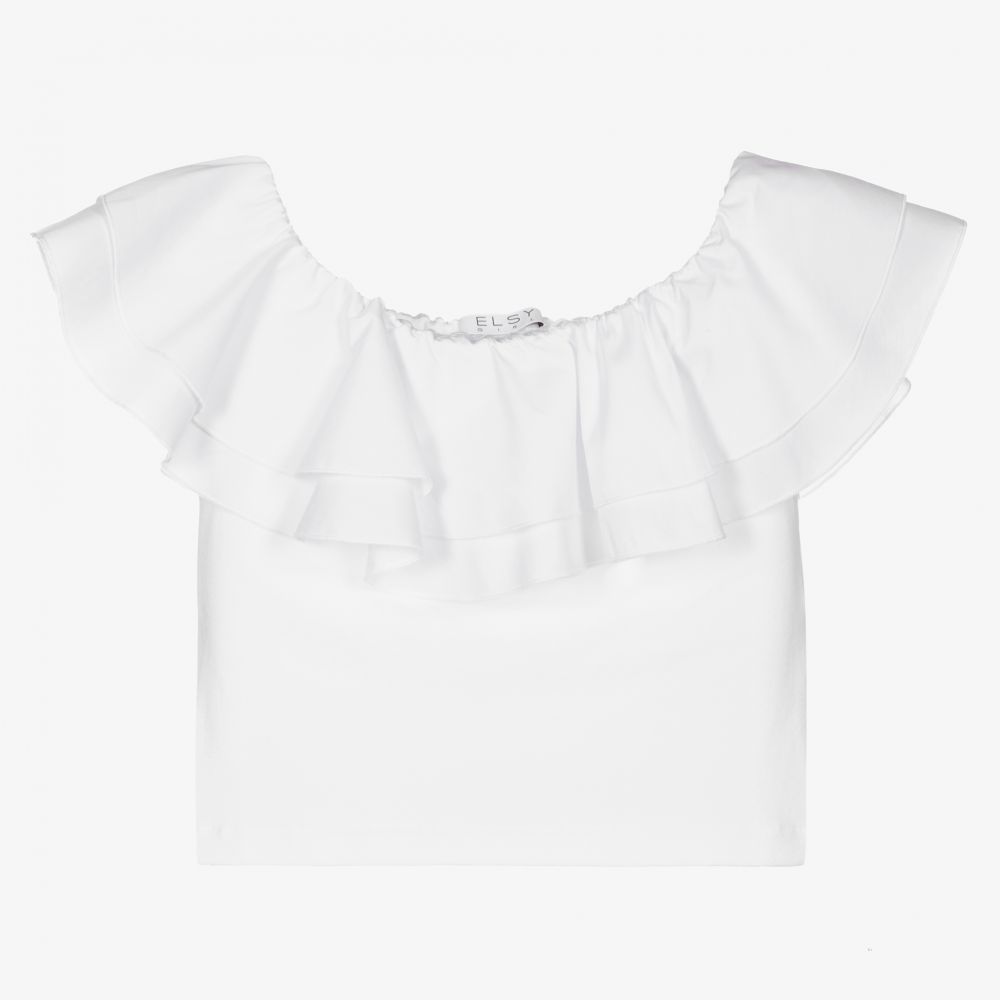 Elsy-White Cotton Bardot Top | Childrensalon Outlet