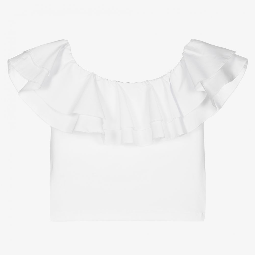 Elsy-White Cotton Bardot Top | Childrensalon Outlet