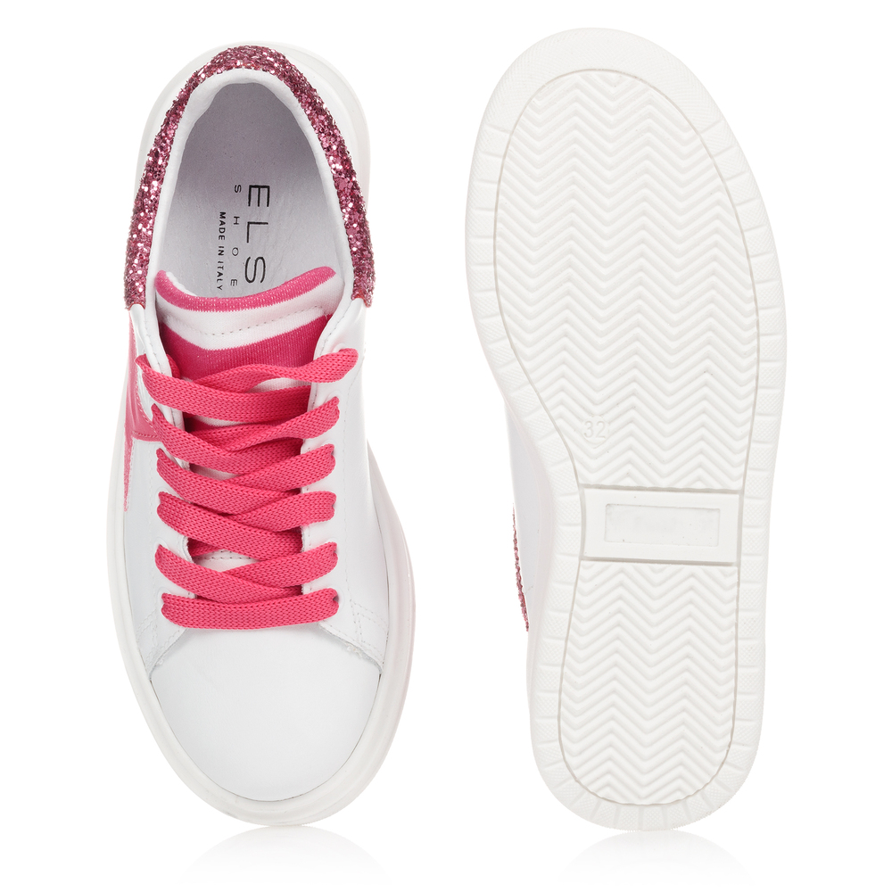 Elsy-White & Pink Leather Trainers | Childrensalon Outlet