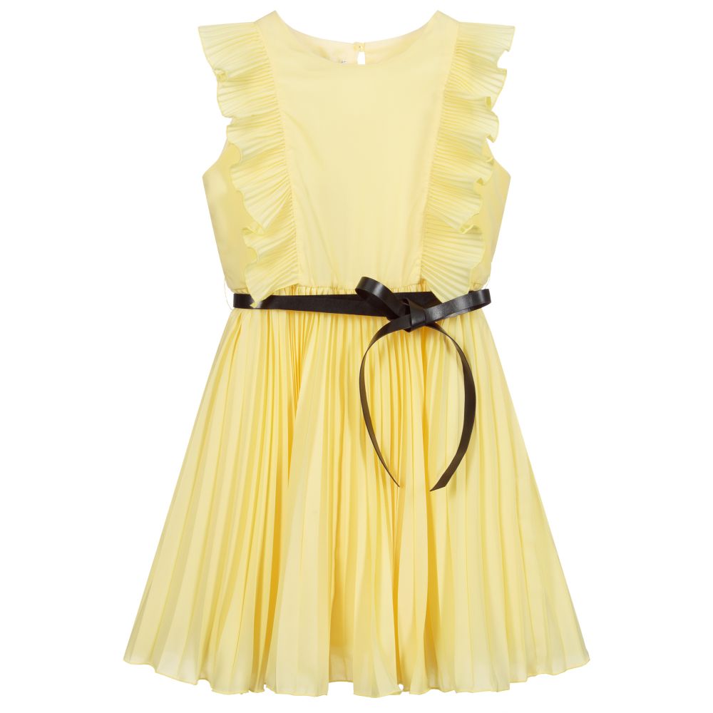 Elsy - Robe jaune en crêpe à ceinture | Childrensalon