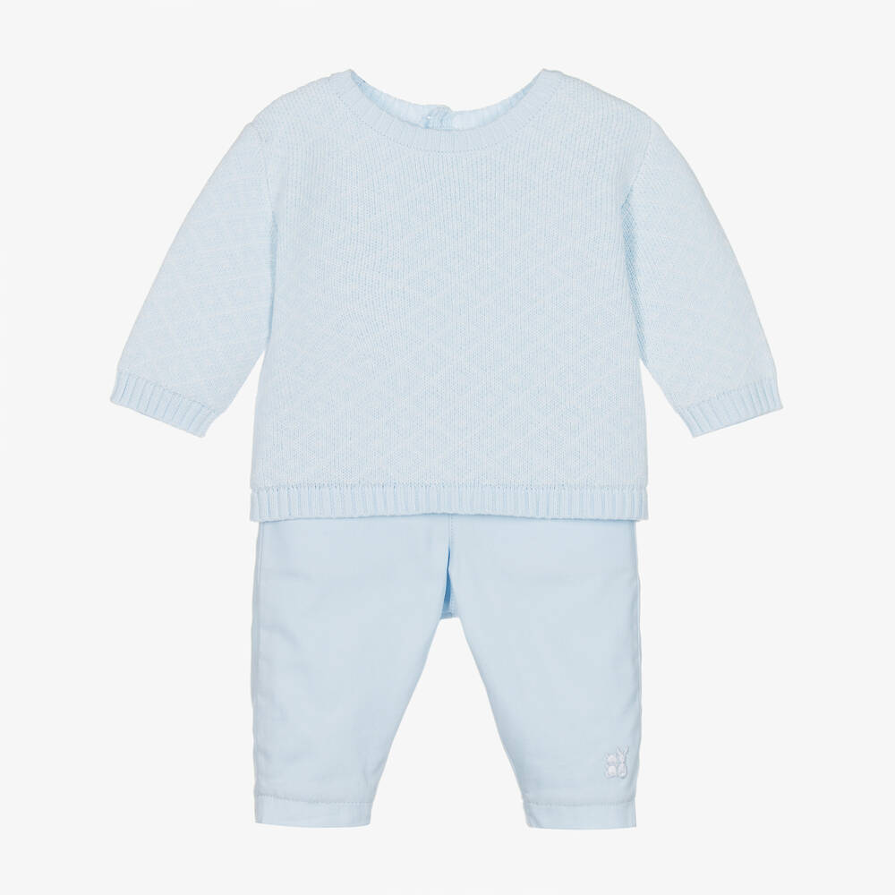 Emile et Rose - Baby Blue Knitted Sweater & Trouser Set | Childrensalon