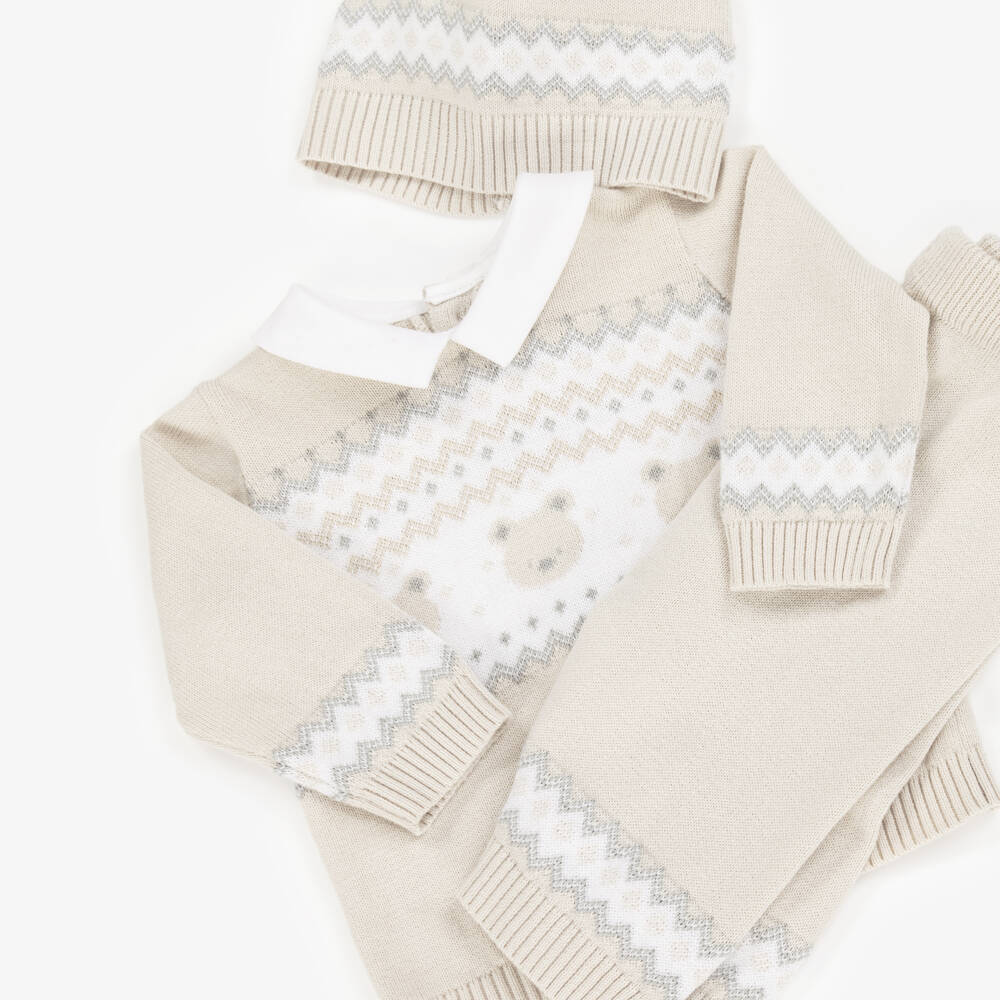 Emile et Rose-Baby Boys Beige Cotton Teddy Bear Trouser Set | Childrensalon Outlet