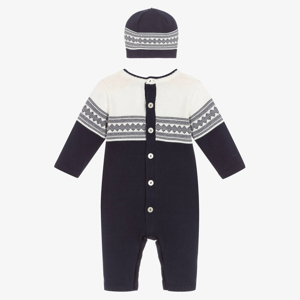 Emile et Rose-Синий трикотажный комбинезон и шапочка для малышей | Childrensalon Outlet