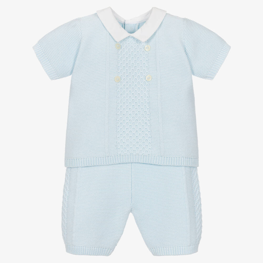 Emile et Rose - Baby Boys Blue Cotton Knit Shorts Set | Childrensalon
