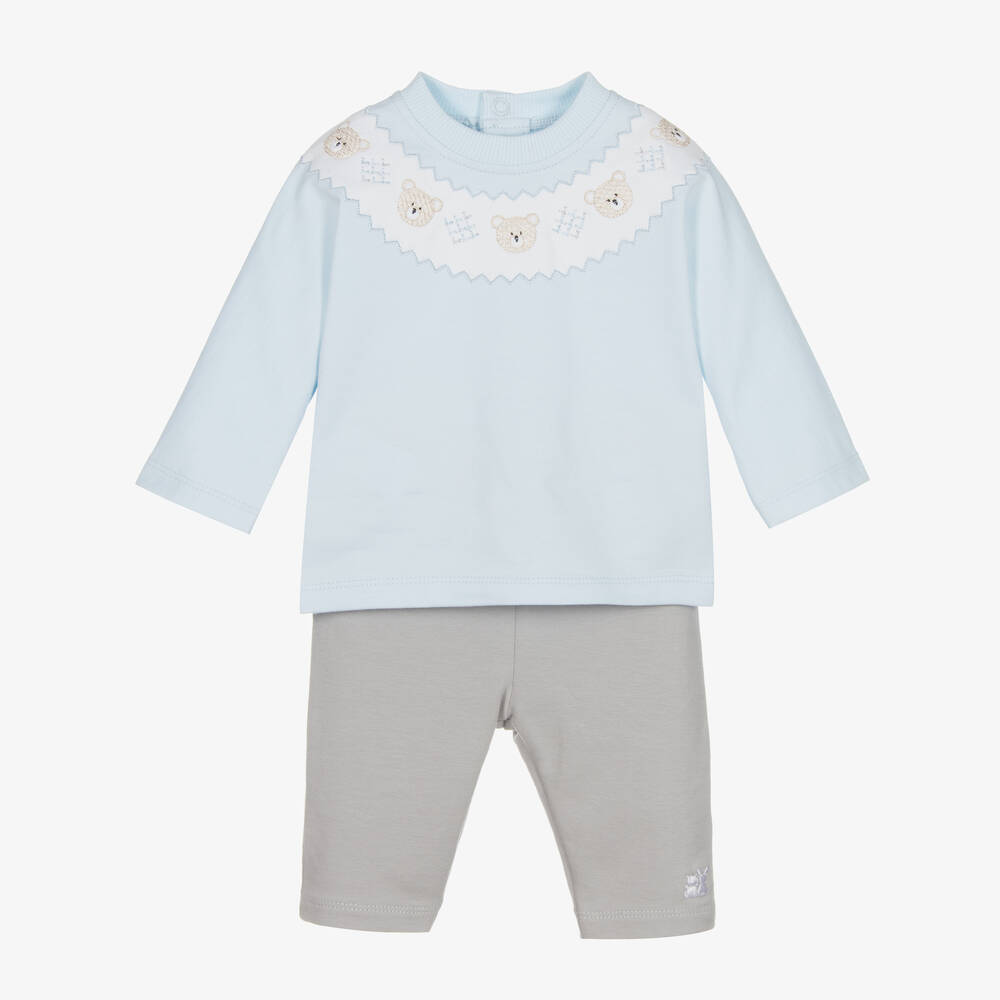 Emile et Rose - Baby Boys Blue & Grey Cotton Trouser Set | Childrensalon