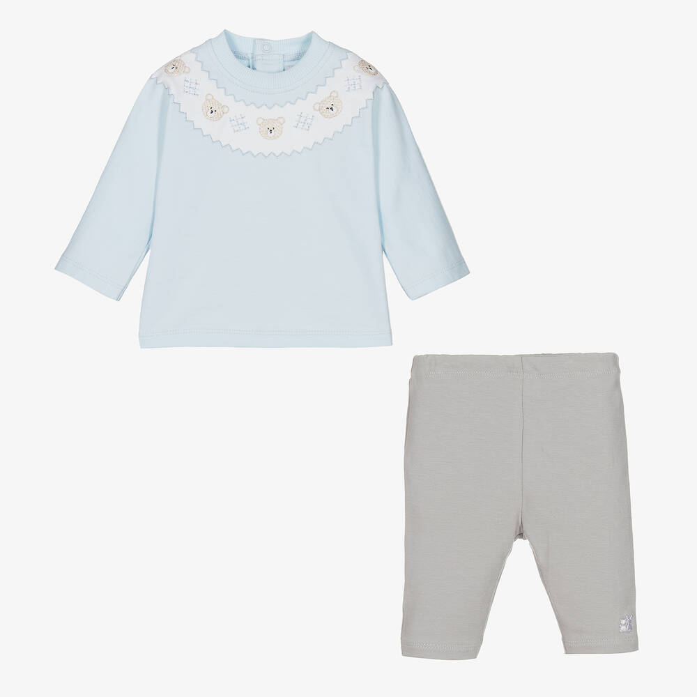 Emile et Rose-Baby Boys Blue & Grey Cotton Trouser Set | Childrensalon Outlet