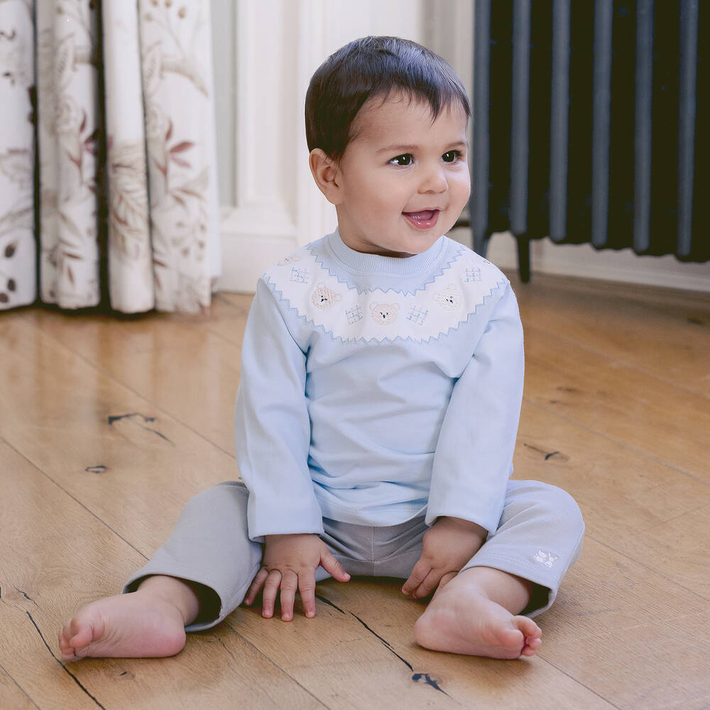 Emile et Rose-Baby Boys Blue & Grey Cotton Trouser Set | Childrensalon Outlet