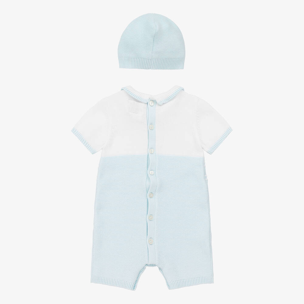 Emile et Rose-Бело-голубой вязаный песочник и шапочка | Childrensalon Outlet