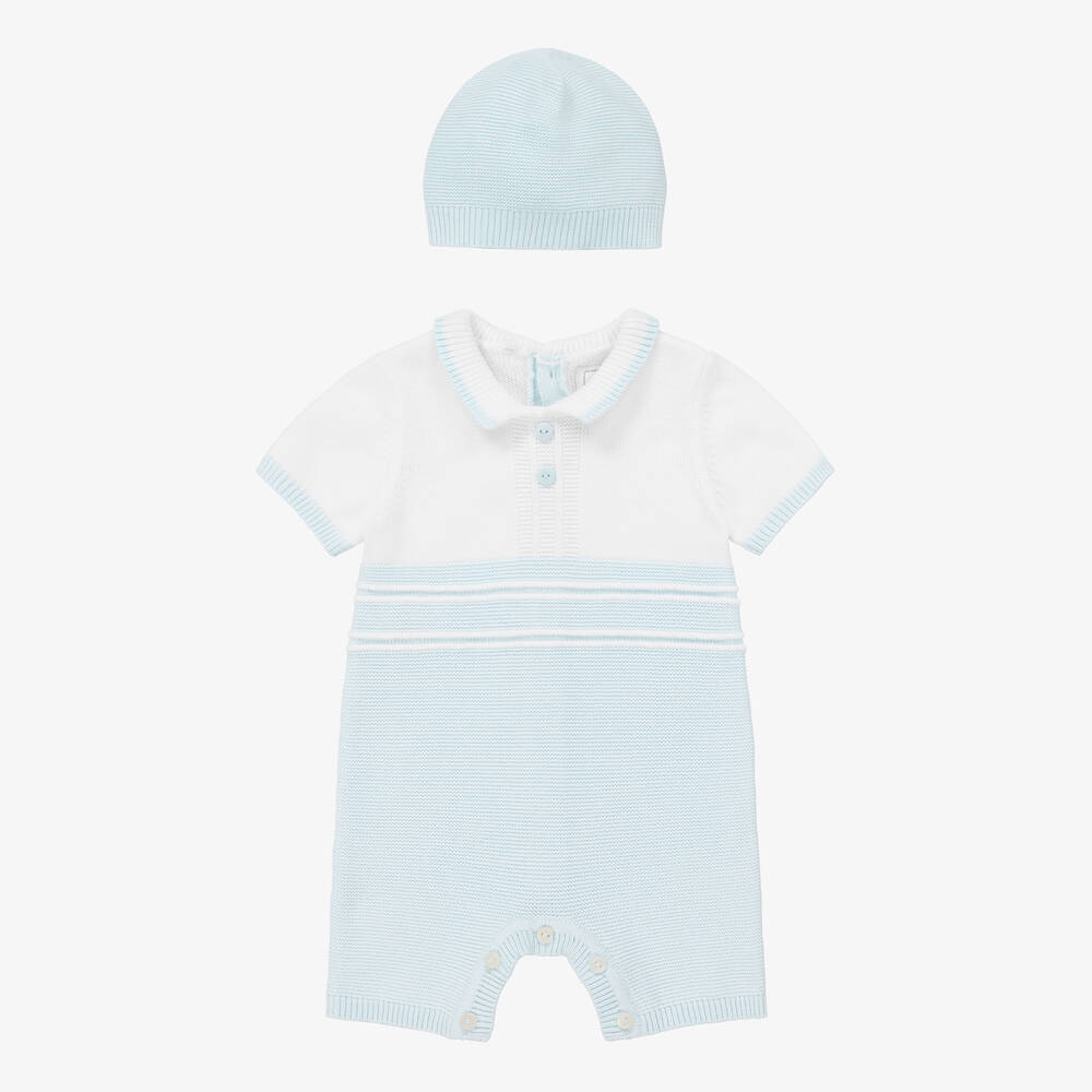 Emile et Rose - Baby Boys Blue Knit Shortie Set | Childrensalon