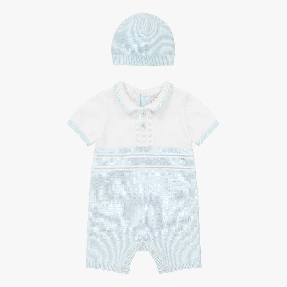 Emile et Rose-Бело-голубой вязаный песочник и шапочка | Childrensalon Outlet