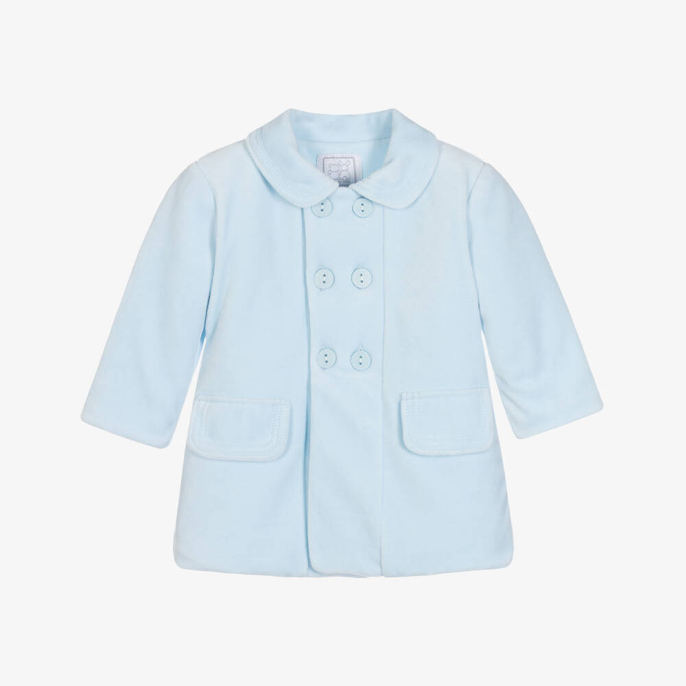 Emile et Rose-Baby Boys Blue Velour Double Breasted Coat | Childrensalon Outlet