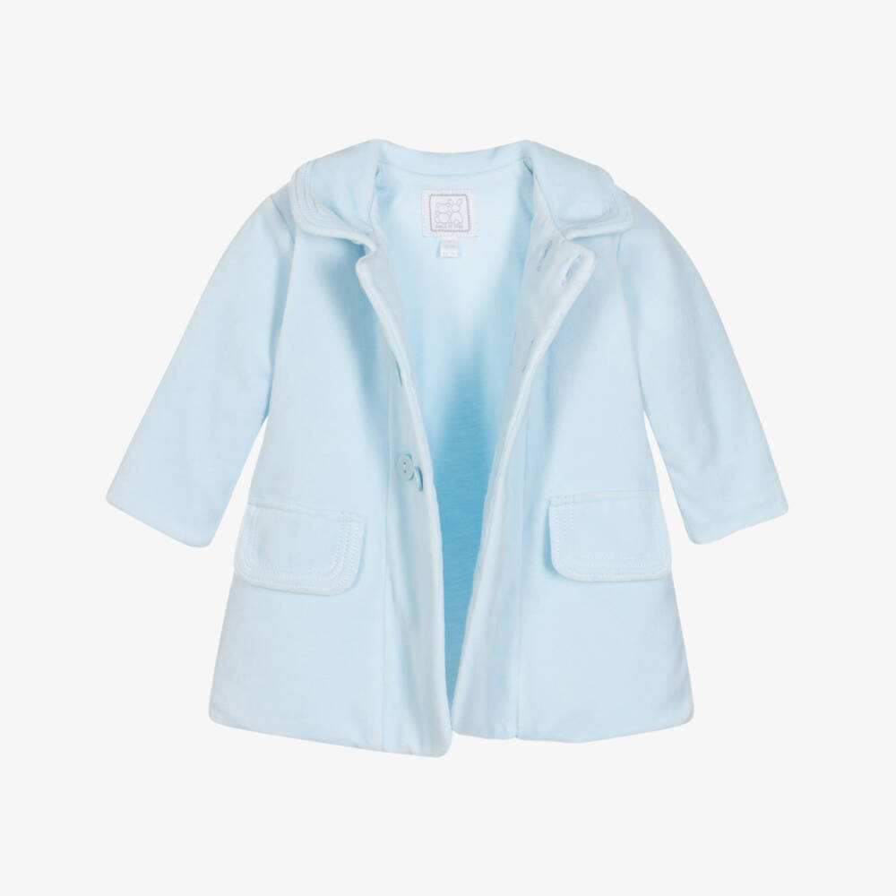 Emile et Rose-Baby Boys Blue Velour Double Breasted Coat | Childrensalon Outlet