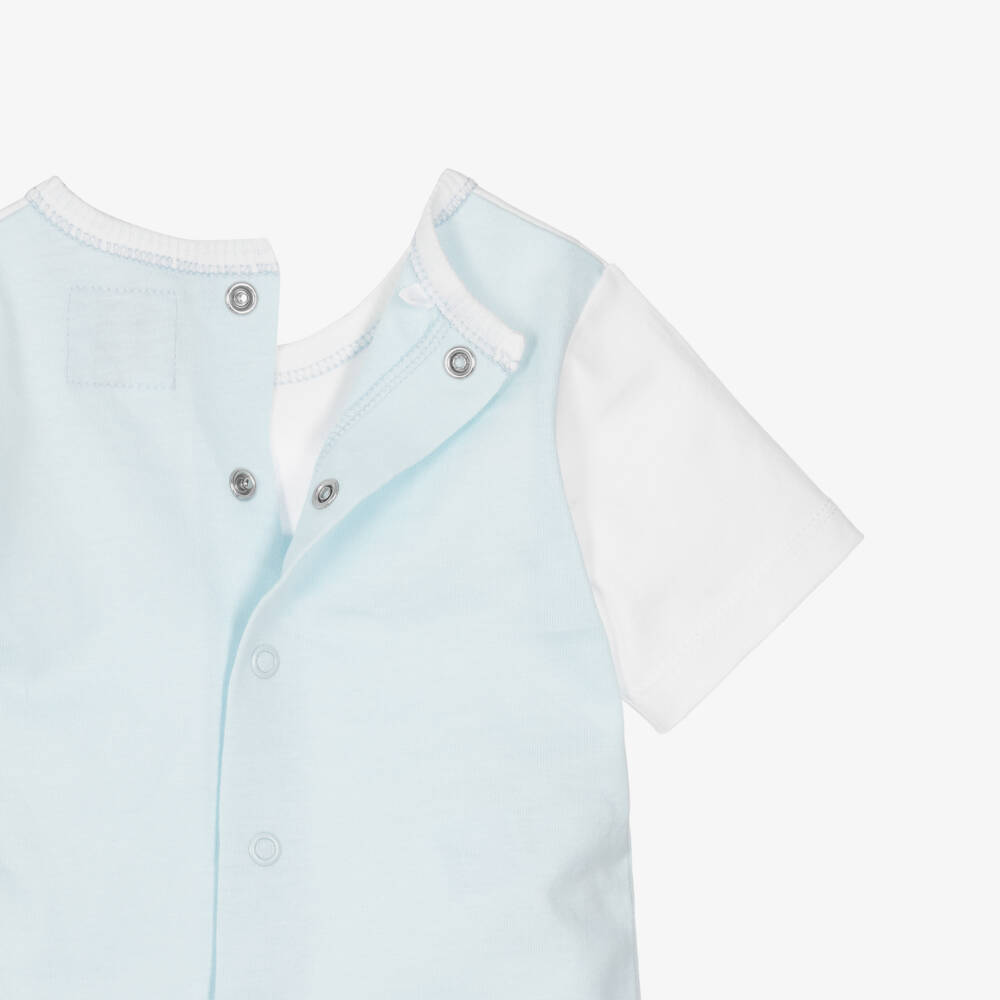 Emile et Rose-Baby Boys Blue & White Cotton Jersey Embroidered Shorts Set | Childrensalon Outlet