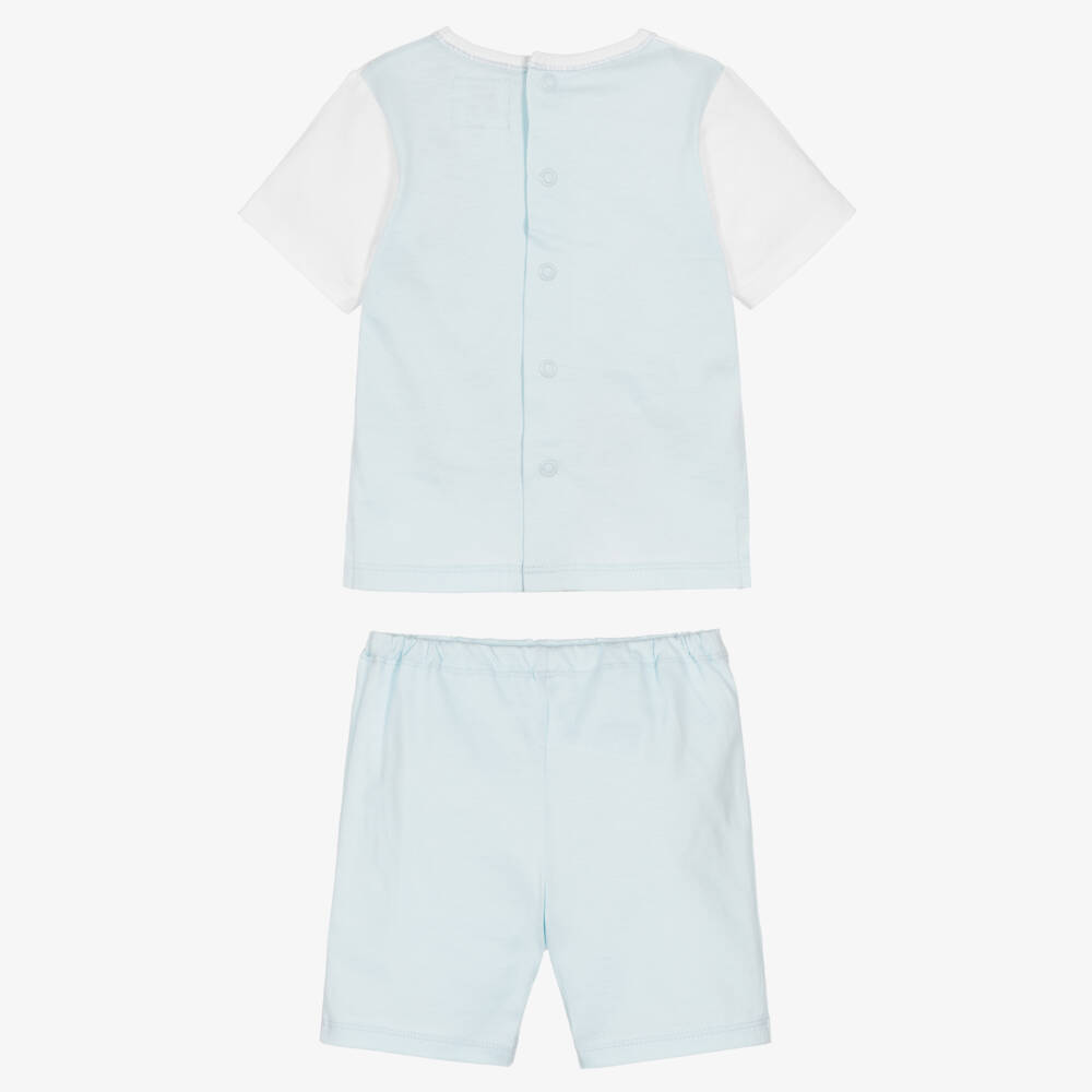 Emile et Rose-Baby Boys Blue & White Cotton Jersey Embroidered Shorts Set | Childrensalon Outlet