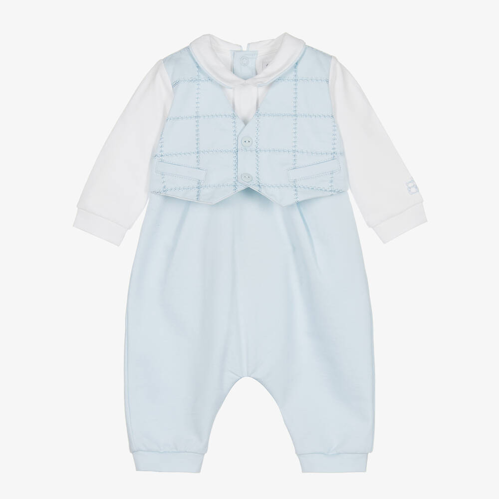 Emile et Rose - Pyjama bleu et blanc en coton bébé | Childrensalon