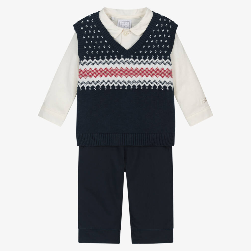 Emile et Rose-Baby Boys Navy Blue Fair Isle Trouser Set | Childrensalon Outlet