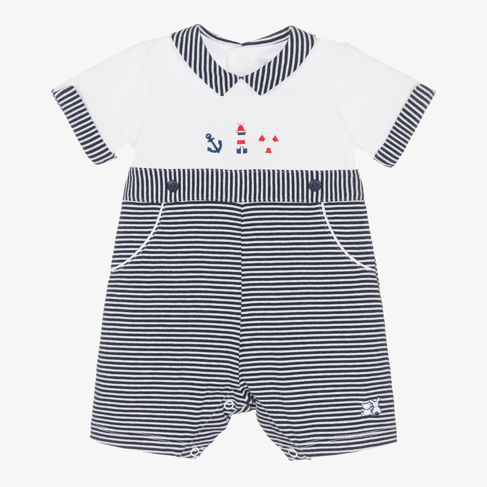 Emile et Rose-Baby Boys Navy Blue Stripe Cotton Shortie | Childrensalon Outlet
