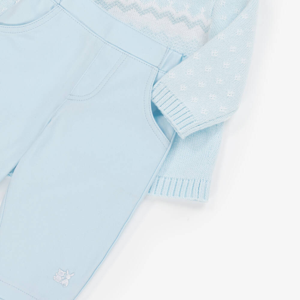 Emile et Rose-Baby Boys Pale Blue Cotton Fair Isle Sweater & Trouser Set | Childrensalon Outlet