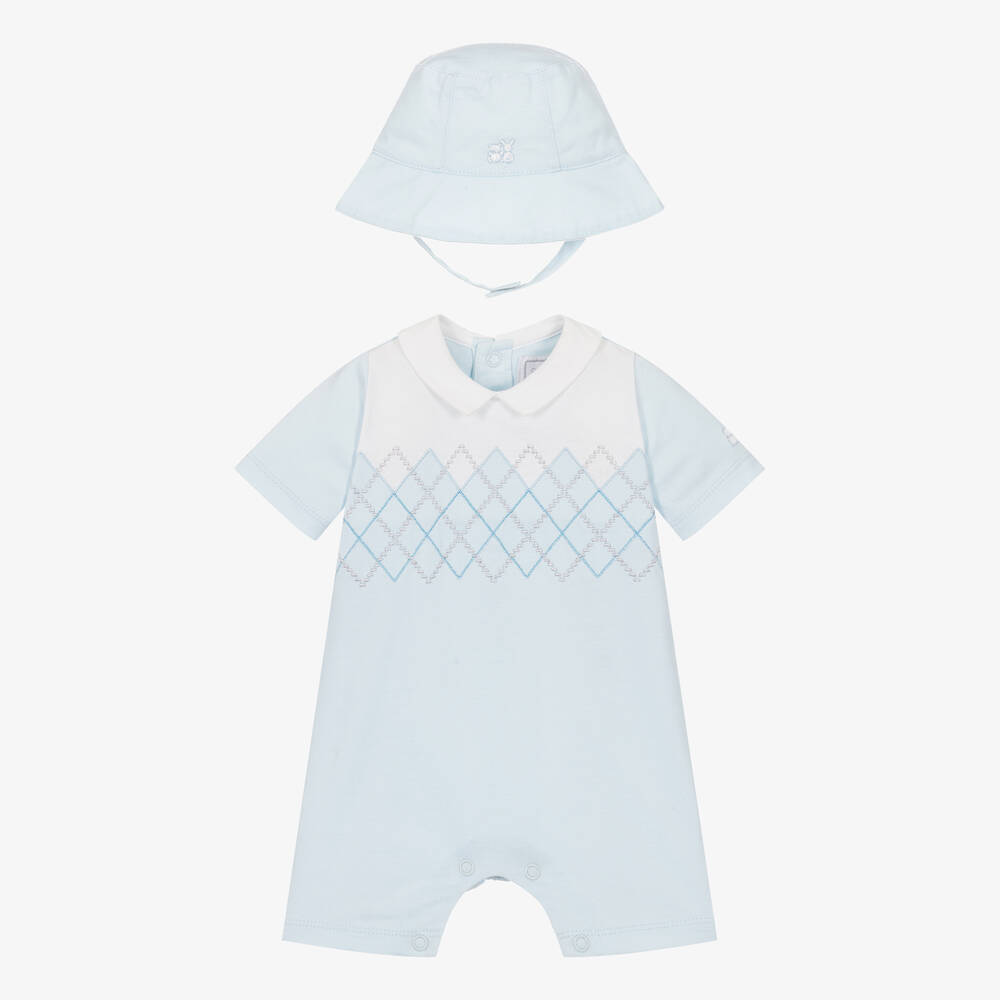 Emile et Rose-Baby Boys Pale Blue Cotton Shortie Set | Childrensalon Outlet