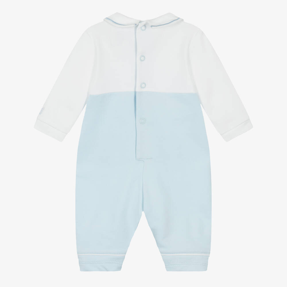 Emile et Rose-Baby Boys White & Blue Cotton Dungaree Romper | Childrensalon Outlet