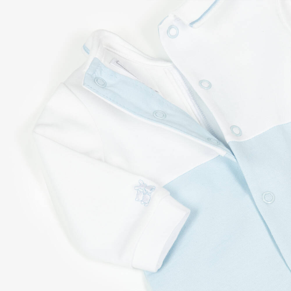 Emile et Rose-Baby Boys White & Blue Cotton Dungaree Romper | Childrensalon Outlet