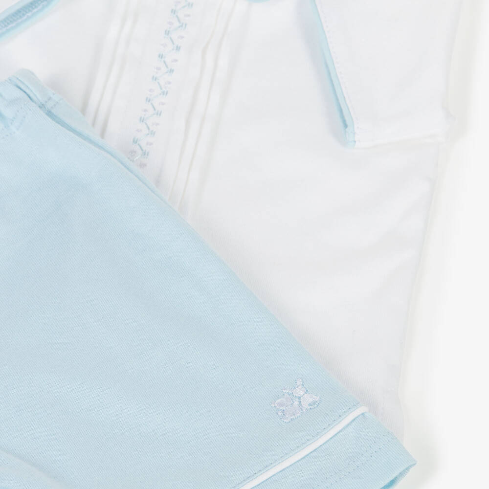Emile et Rose-Baby Boys White & Blue Cotton Embroidered Shorts Set | Childrensalon Outlet