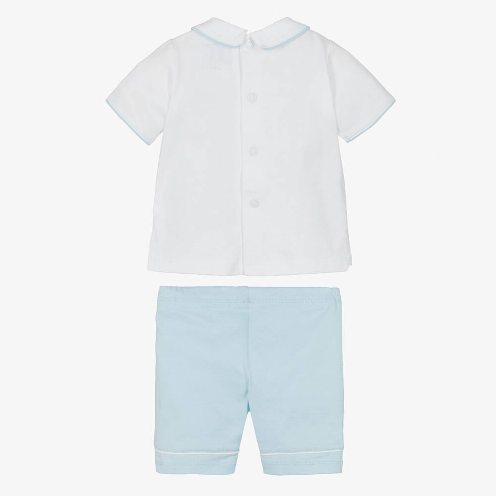 Emile et Rose-Baby Boys White & Blue Cotton Embroidered Shorts Set | Childrensalon Outlet