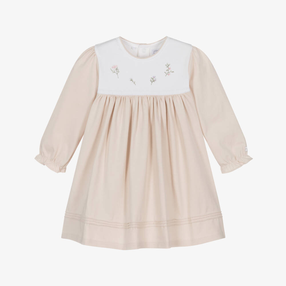 Emile et Rose-Baby Girls Beige Cotton Jersey Embroidered Dress | Childrensalon Outlet