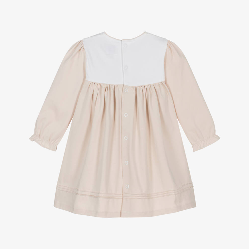 Emile et Rose-Baby Girls Beige Cotton Jersey Embroidered Dress | Childrensalon Outlet