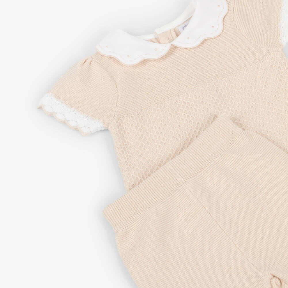 Emile et Rose-Baby Girls Beige Cotton-Knit Shorts Set | Childrensalon Outlet